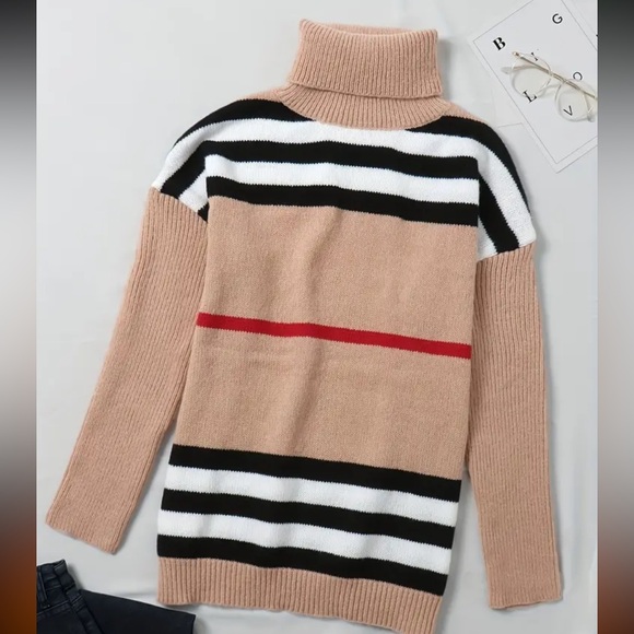 NWT Striped Turtle Neck Knitted Sweater - Picture 3 of 6